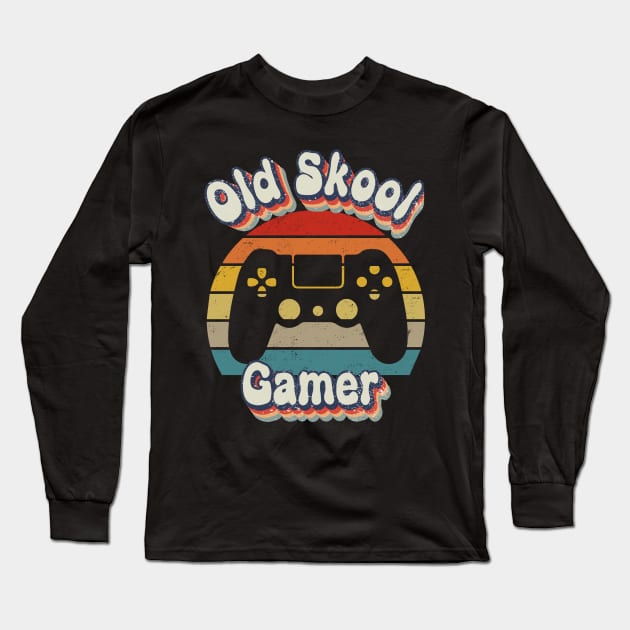 Old Skool Vintage Gamer Shirt Long Sleeve T-Shirt by Silly Pup Creations